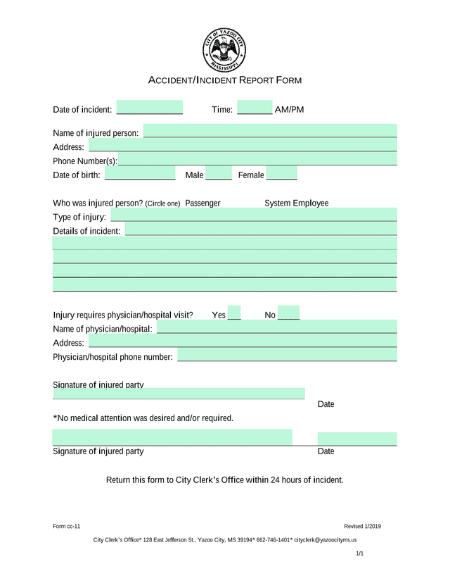 Form Cc 11 AccidentIncident Report Form screenshot