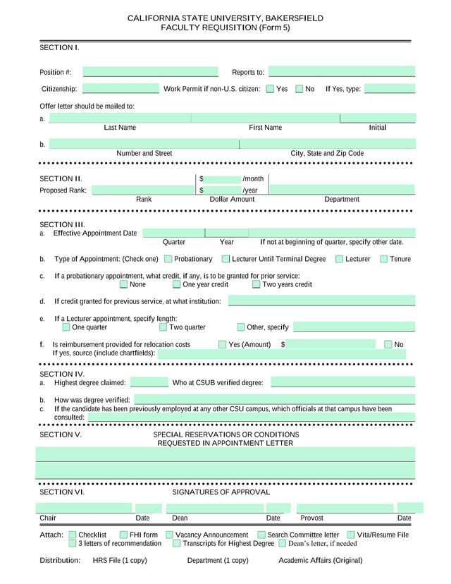 FACULTY REQUISITION (Form 5) screenshot
