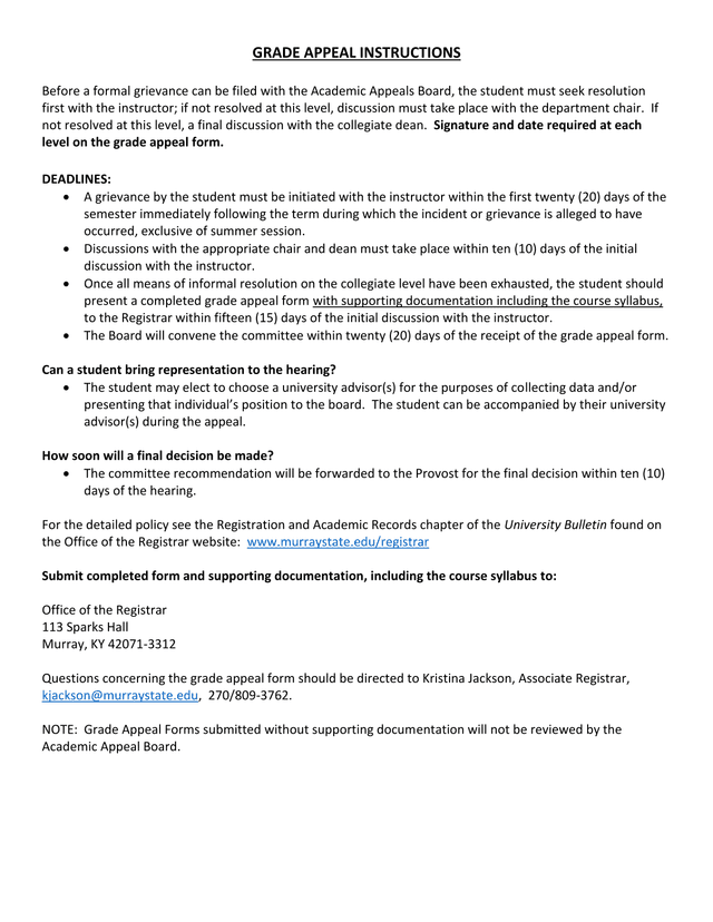 Grade Appeal Form screenshot