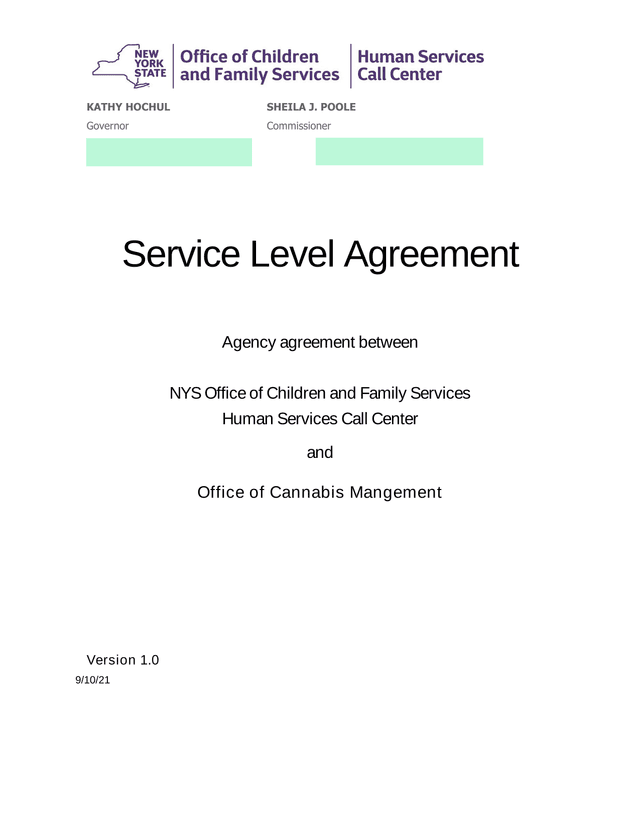 Service Level Agreement screenshot