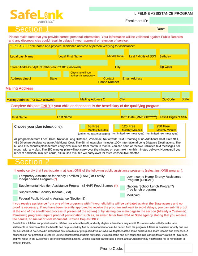 SafeLink Lifeline Assistance Application screenshot