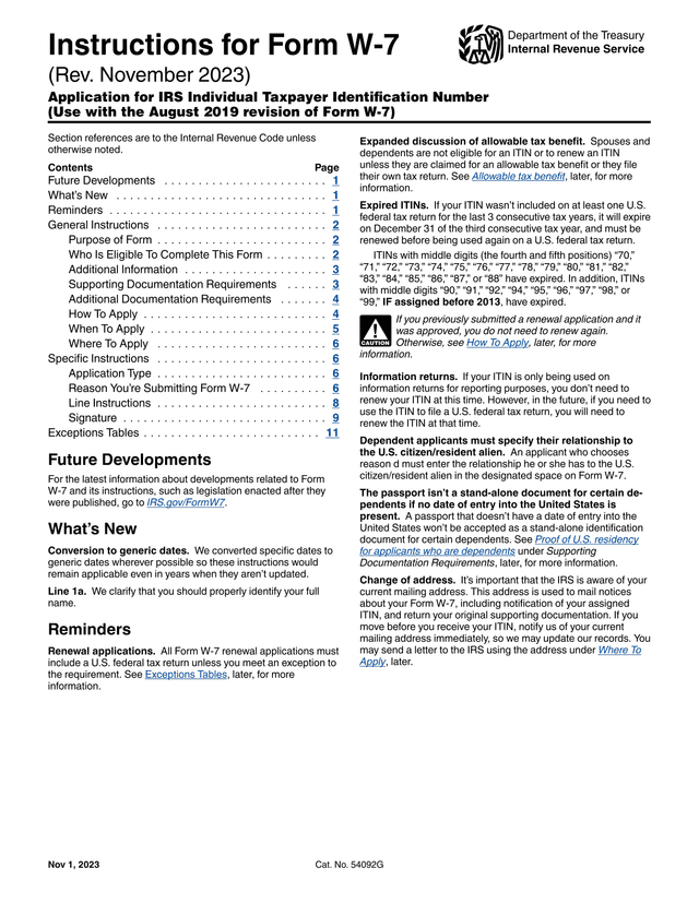 Form W 7 Instructions screenshot