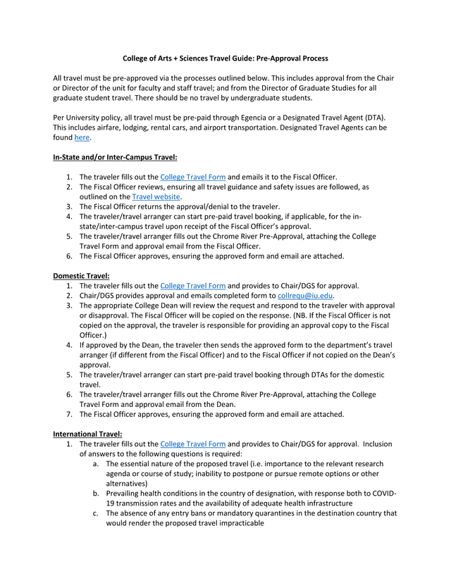 College Of Arts  Sciences Travel Guide Pre Approval Process screenshot