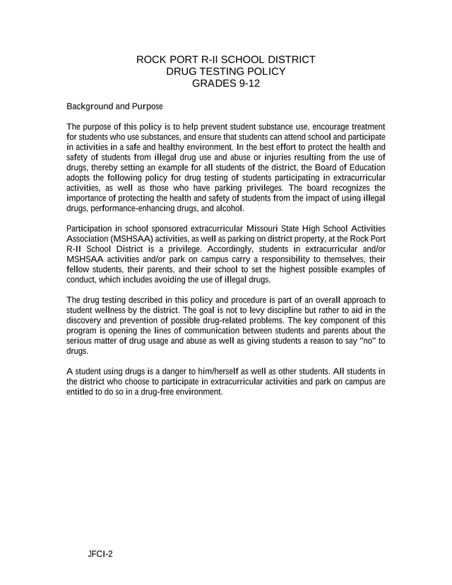 JFCI 2 Rock Port R II School District Drug Testing Policy screenshot