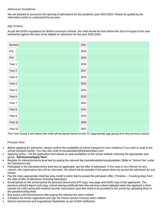 Admission Guidelines screenshot