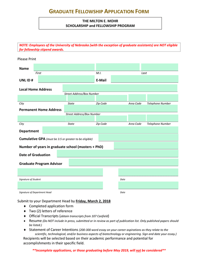 GRADUATE FELLOWSHIP APPLICATION FORM screenshot