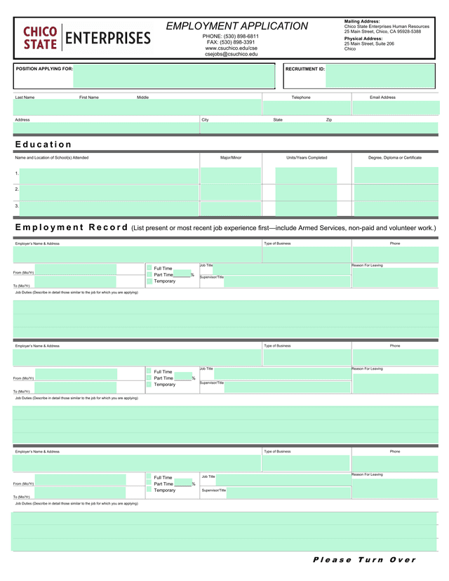 Employment Application screenshot