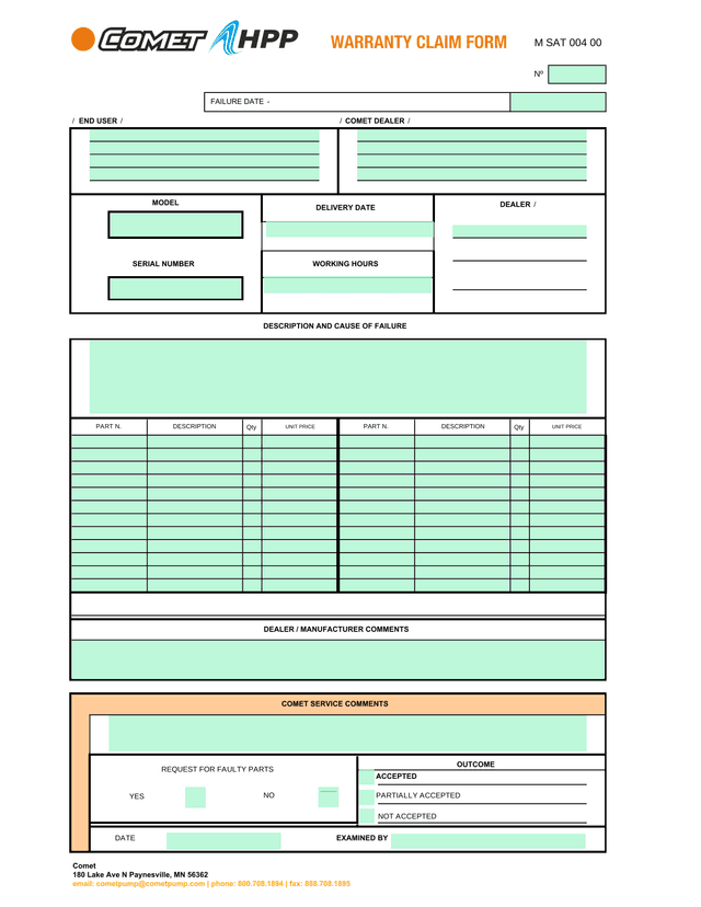 WARRANTY CLAIM FORM screenshot