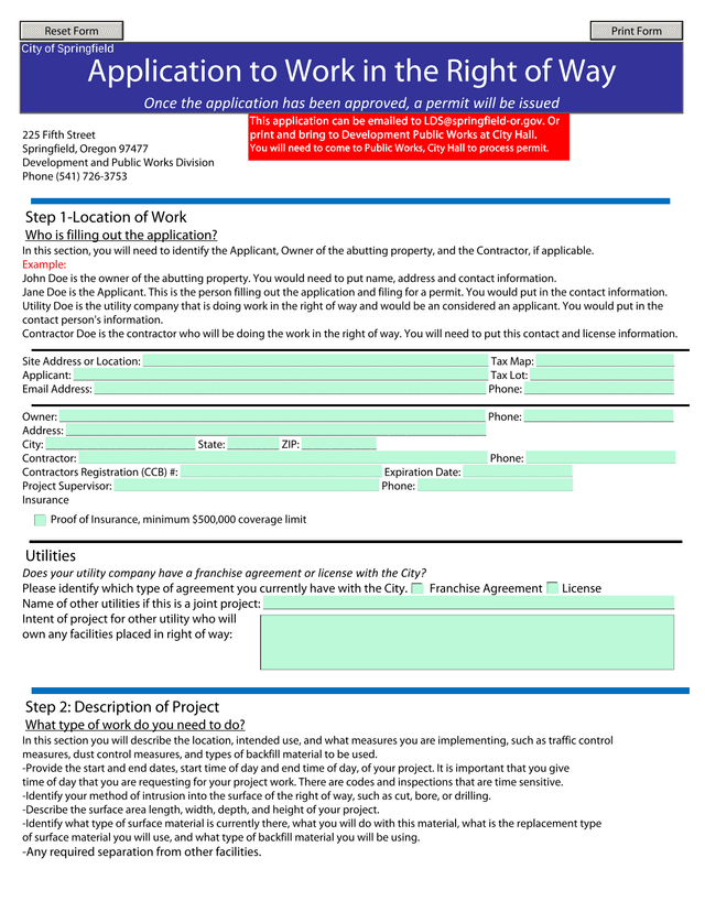 Application To Work In The Right Of Way screenshot