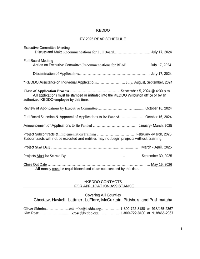 KEDDO FY 2025 REAP Schedule screenshot