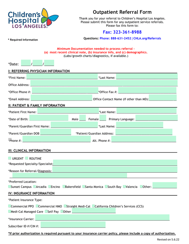 Outpatient Referral Form screenshot