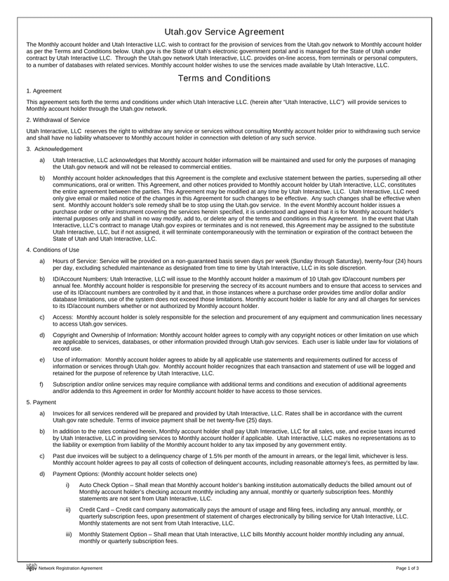 Utah.Gov Service Agreement screenshot