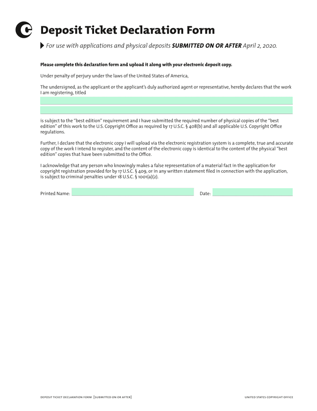 4 Deposit Ticket Declaration Form screenshot