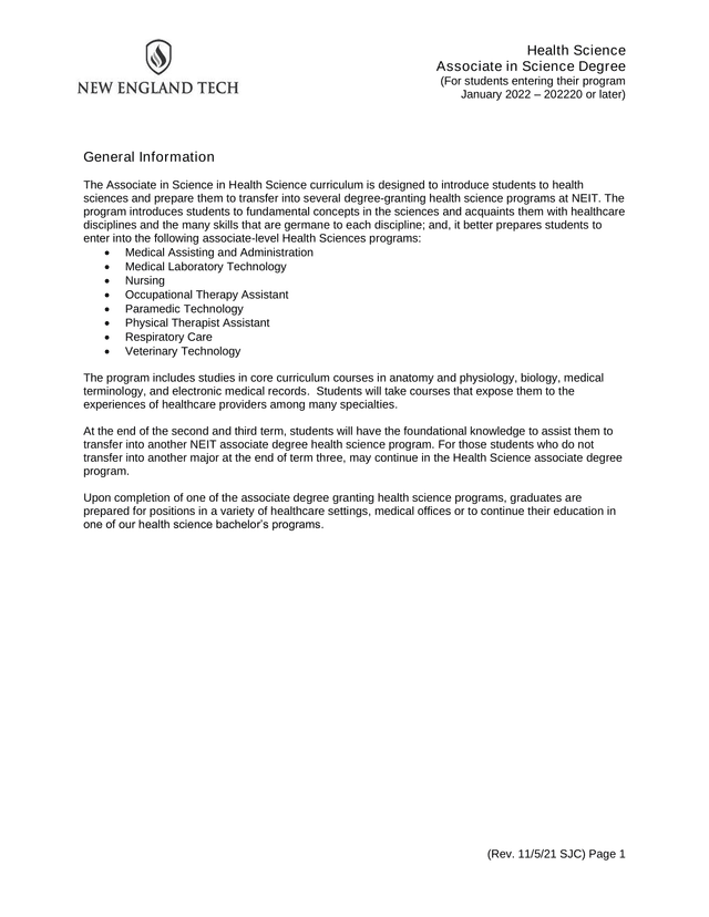 Health Science Associate In Science Degree screenshot