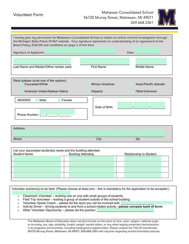 Volunteer Form screenshot