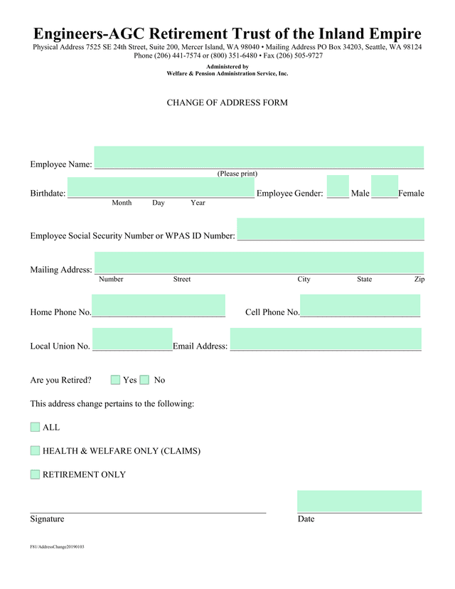 Change Of Address Form screenshot