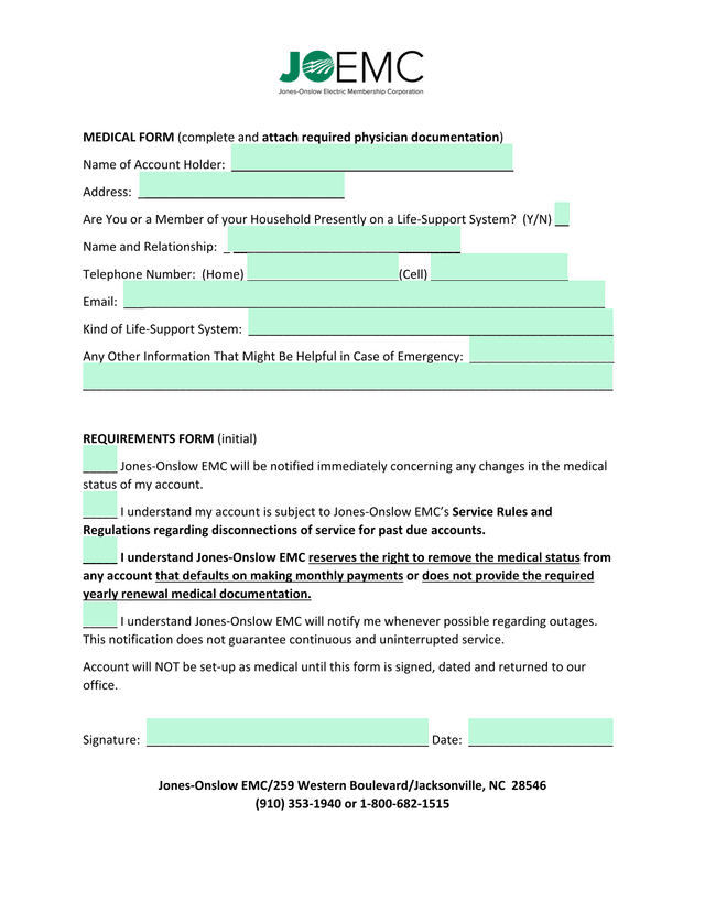 Medical Form screenshot
