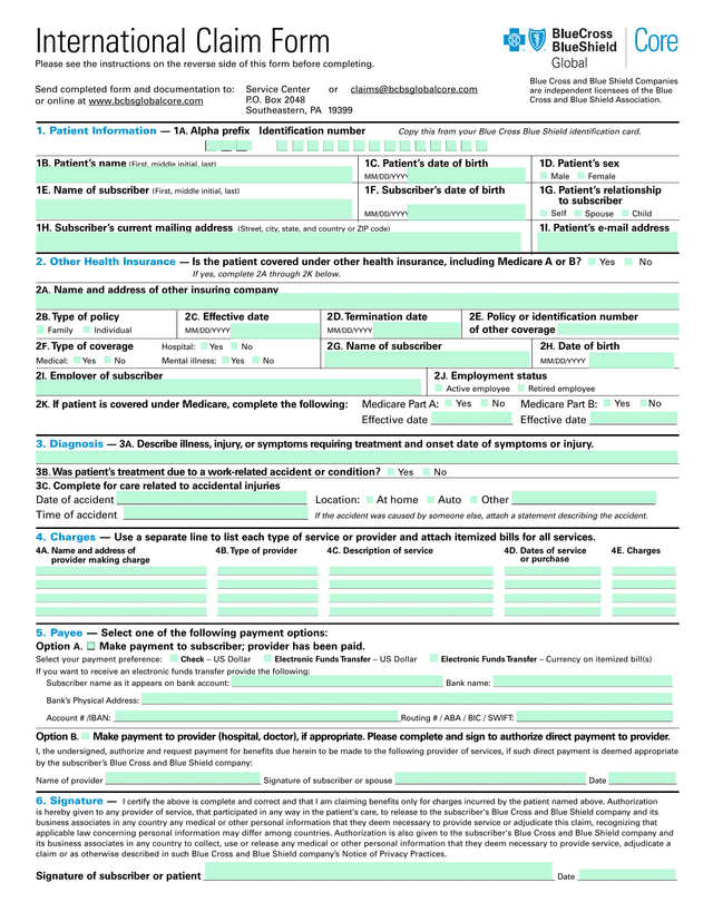 Health Insurance Claim Form screenshot