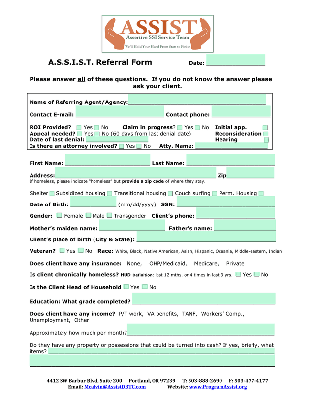 A.S.S.I.S.T. Referral Form screenshot