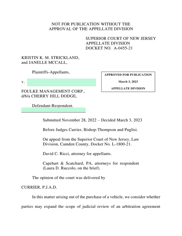 Strickland V. Foulke Management Corp. Appellate Opinion screenshot