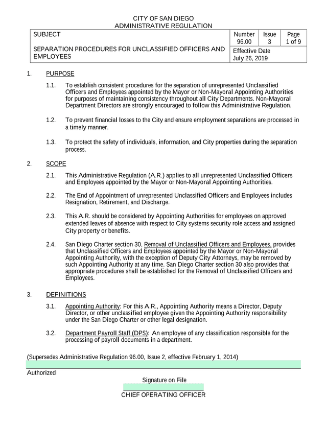 Separation Procedures For Unclassified Officers And Employees screenshot