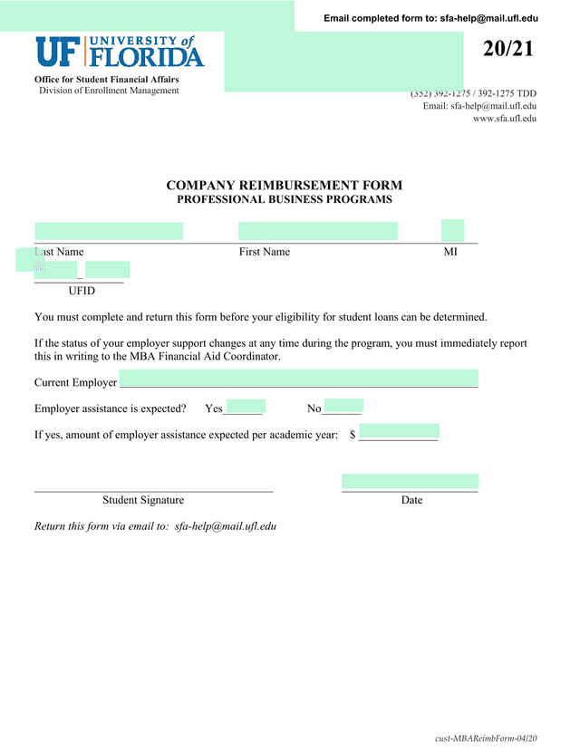 Company Reimbursement Form screenshot