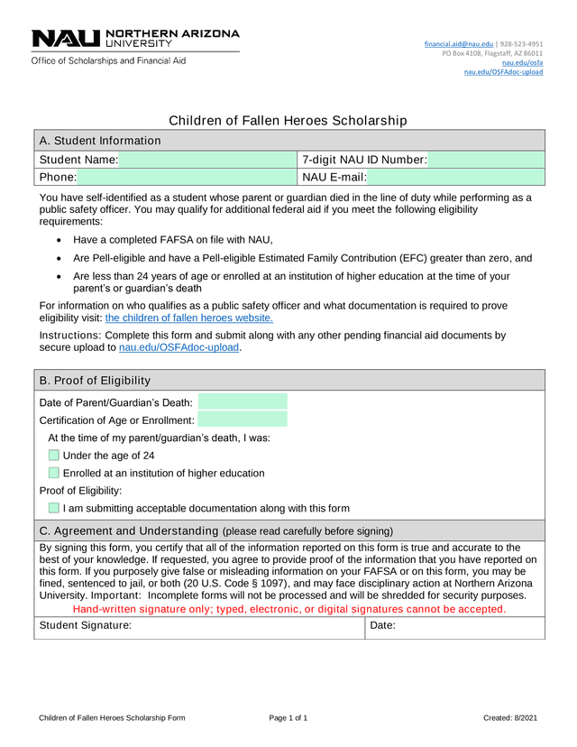 Children Of Fallen Heroes Scholarship Form screenshot