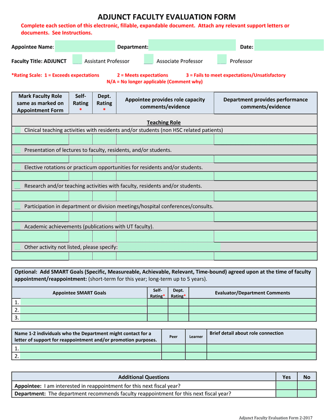 Adjunct Faculty Evaluation Form 2 2017 screenshot
