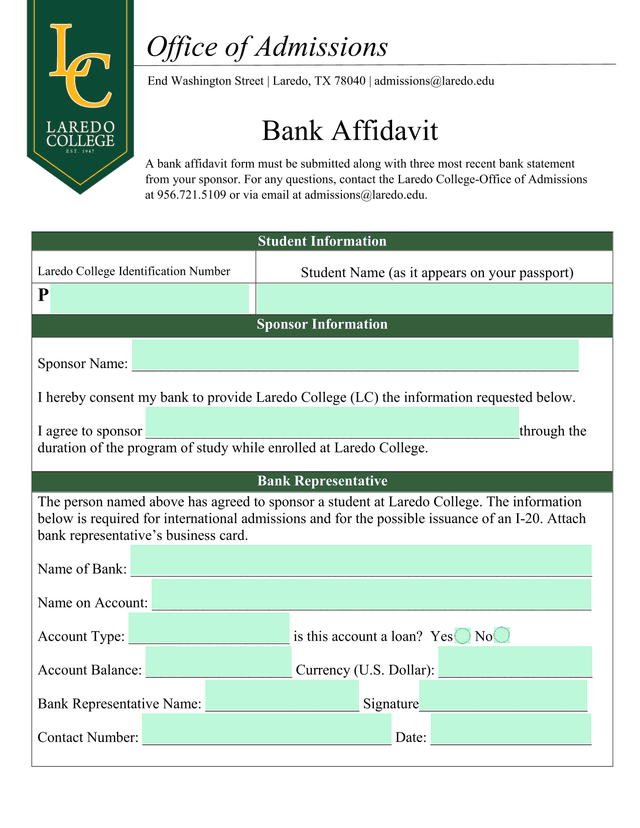 Bank Affidavit screenshot