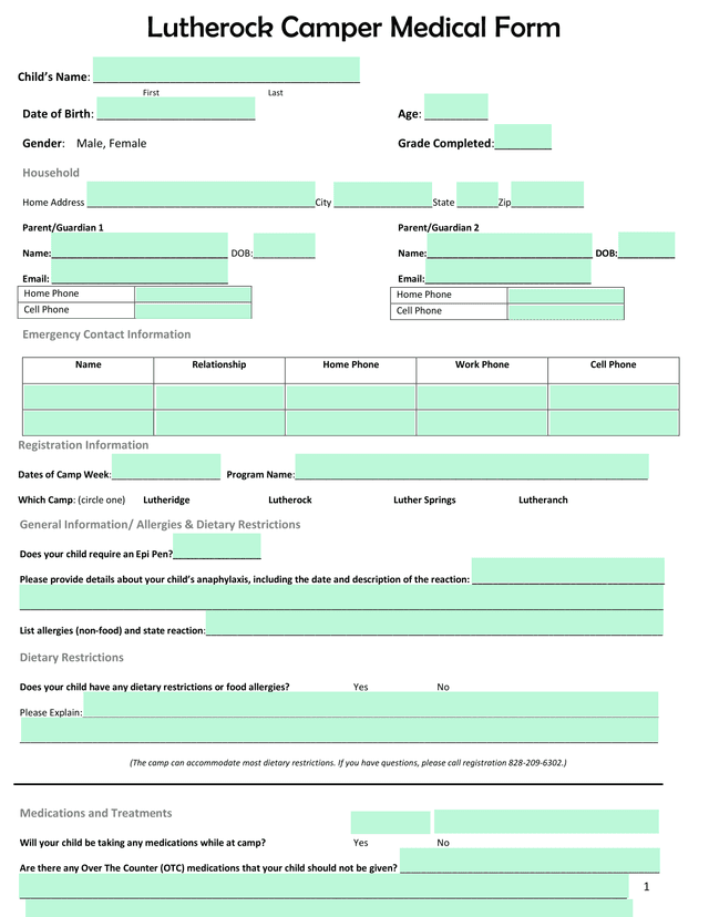 Lutherock Camper Medical Form screenshot