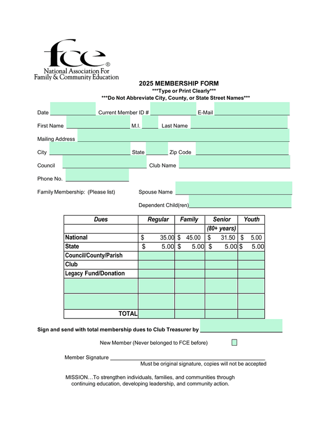 2025 Membership Form screenshot
