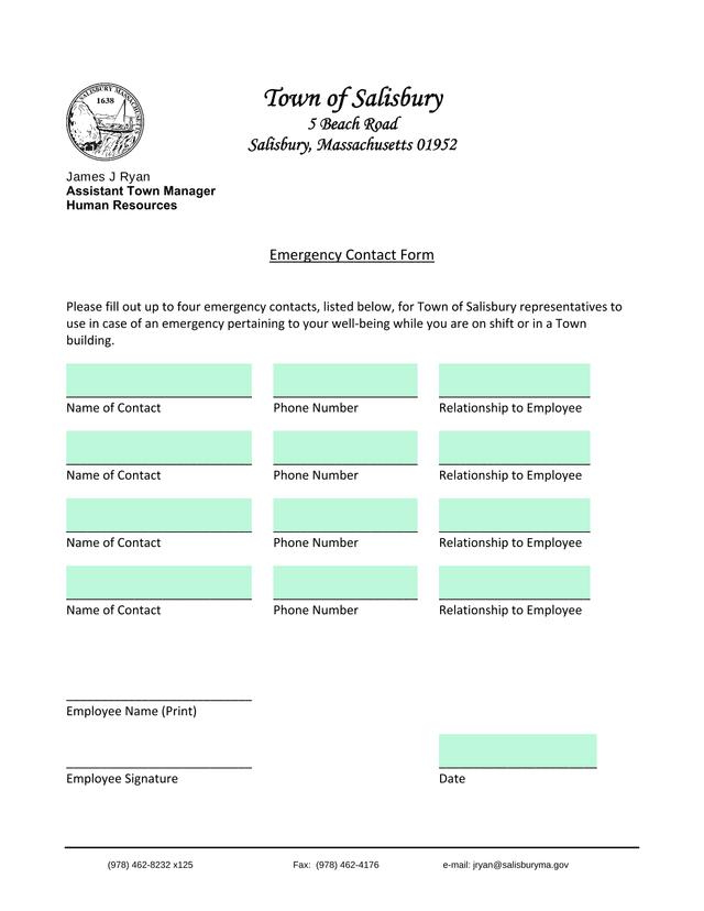 Emergency Contact Form screenshot