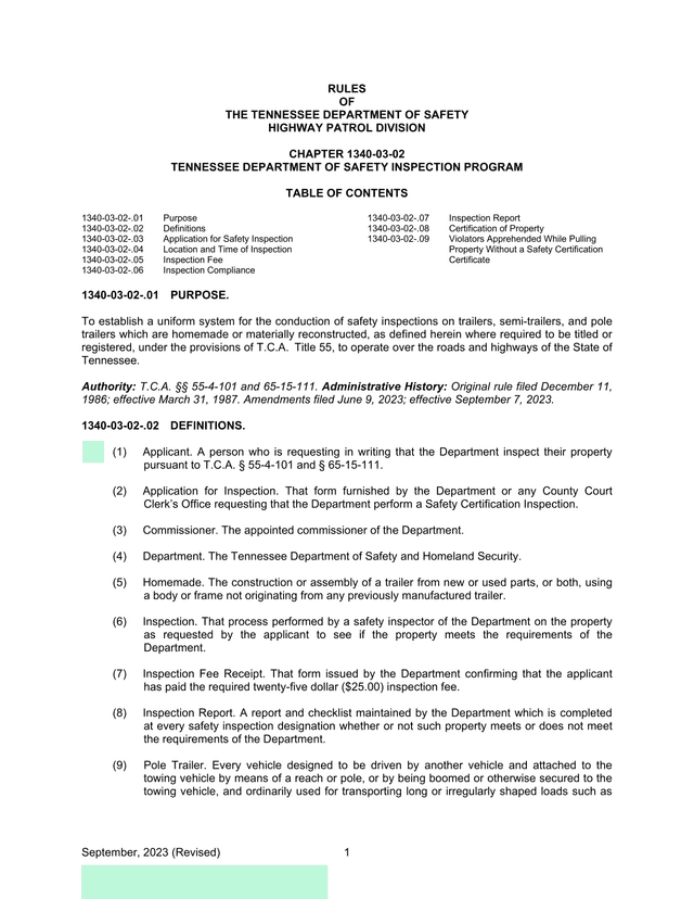 Rules Of The Tennessee Department Of Safety Highway Patrol Division Tennessee Department Of Safety I screenshot