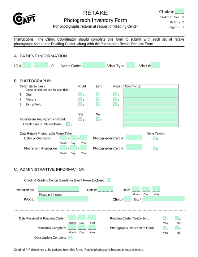 Photograph Inventory Form screenshot