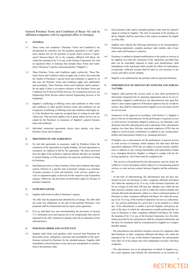 General Purchase Terms And Conditions Of Bayer AG screenshot