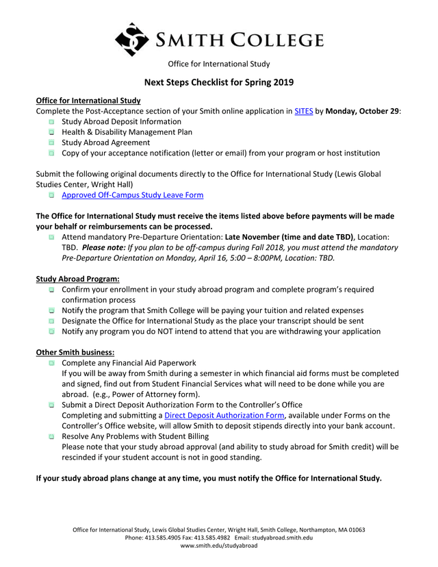 Next Steps Checklist For Spring 2019 screenshot