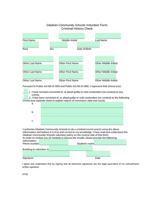 Gladwin Community Schools Volunteer Form screenshot