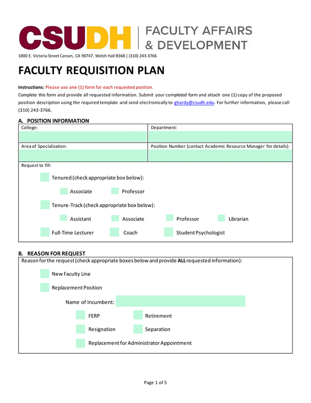 Faculty Requisition Plan screenshot