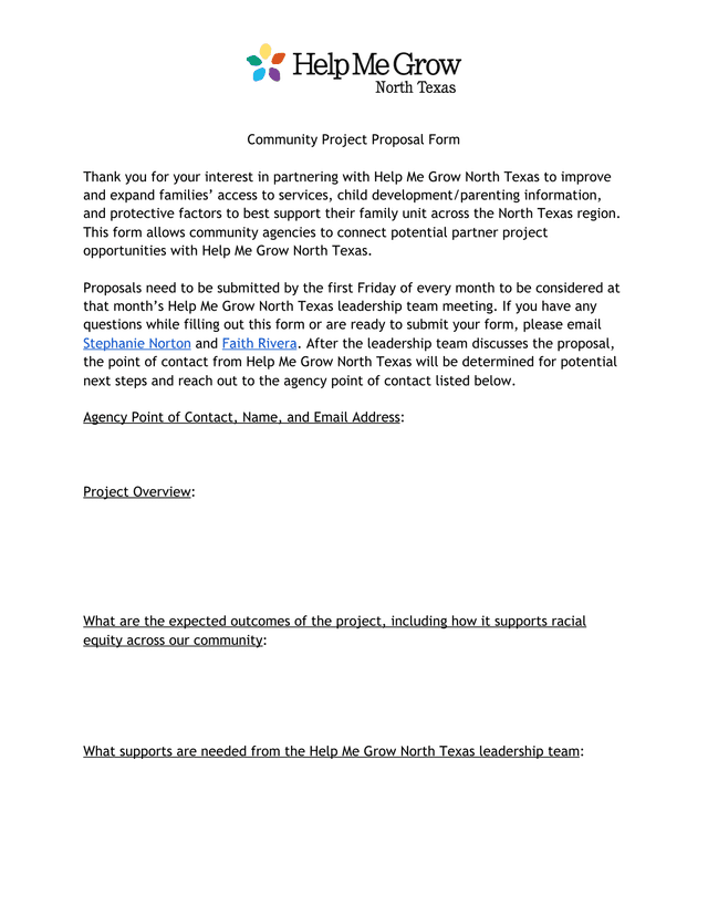 Community Project Proposal Form screenshot