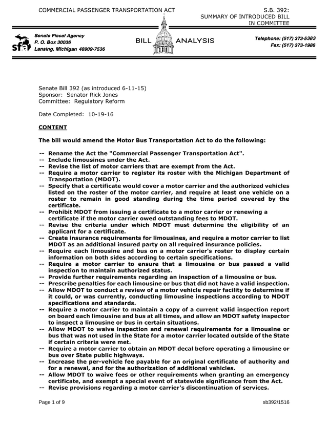 Commercial Passenger Transportation Act (S.B. 392) screenshot