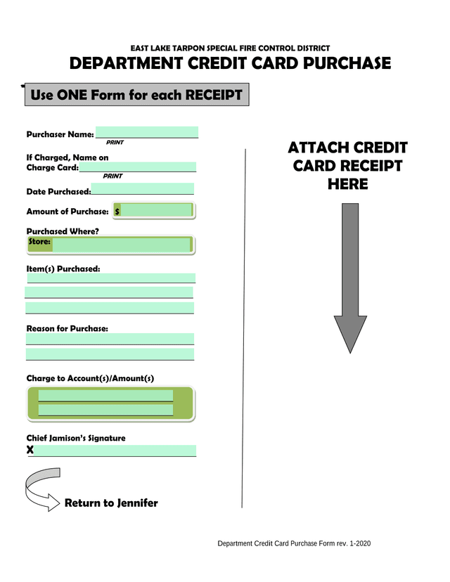 Department Credit Card Purchase Form screenshot