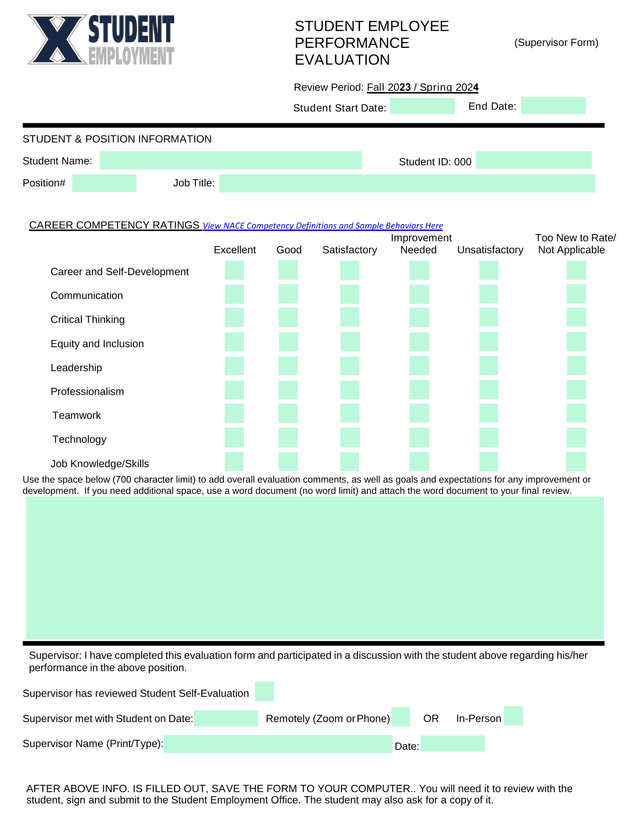 Student Employee Performance Evaluation screenshot