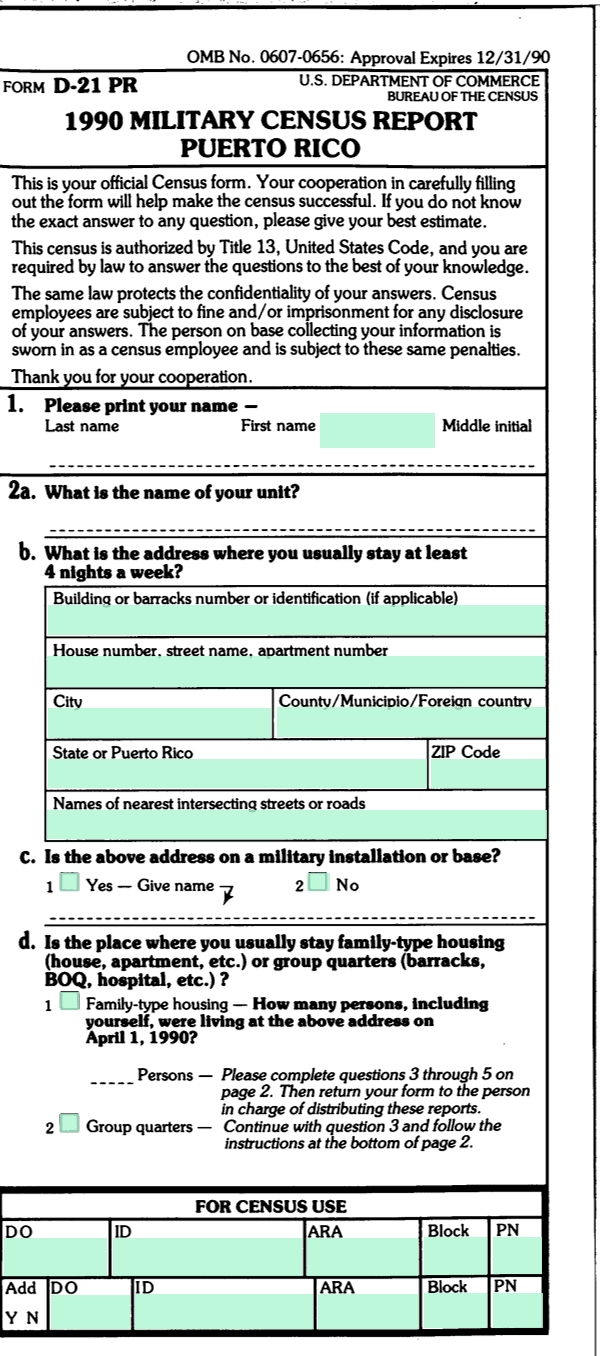 1990 MILITARY CENSUS REPORT   PUERTO RICO screenshot