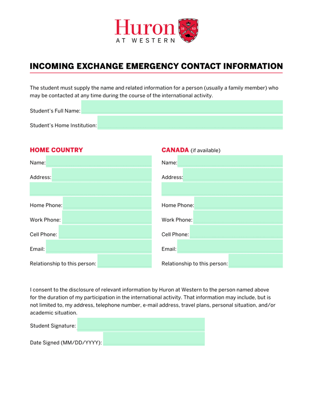 Incoming Exchange Emergency Contact Information screenshot