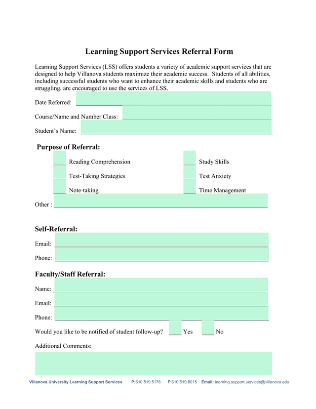 Learning Support Services Referral Form screenshot