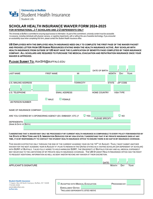 Scholar Health Insurance Waiver Form 2024 2025 screenshot
