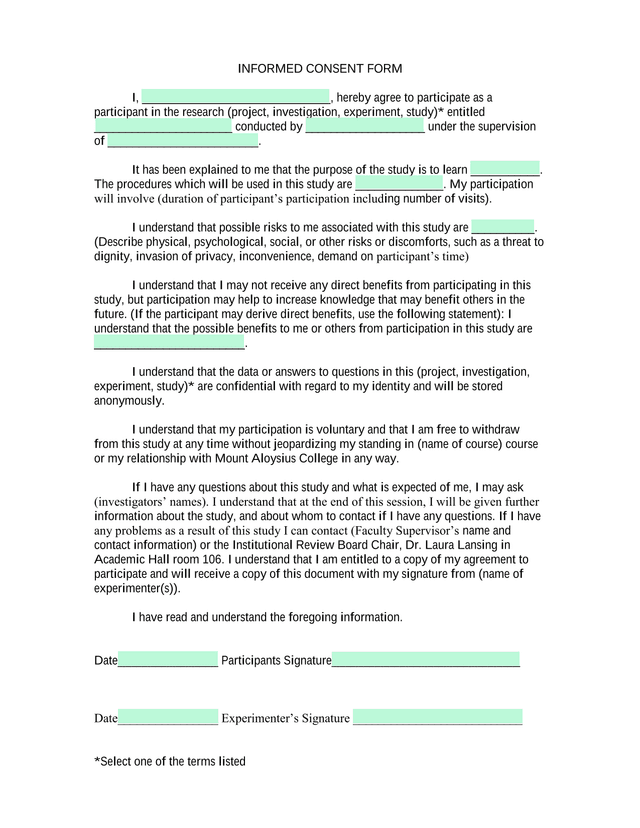 Informed Consent Form screenshot