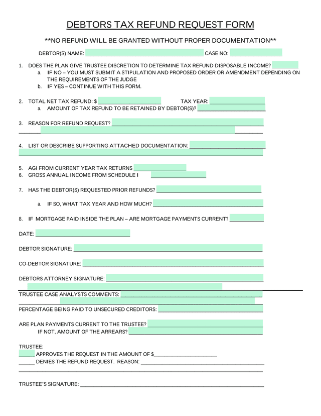 Debtors Tax Refund Request Form screenshot