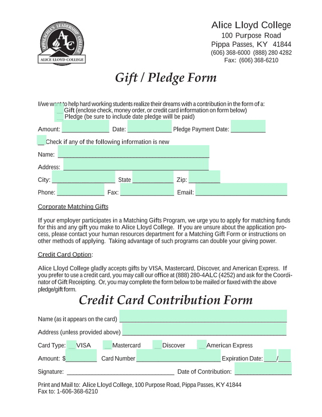 Gift  Pledge Form screenshot