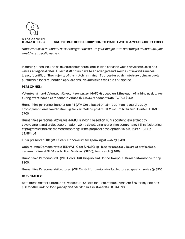 Sample Budget Description screenshot
